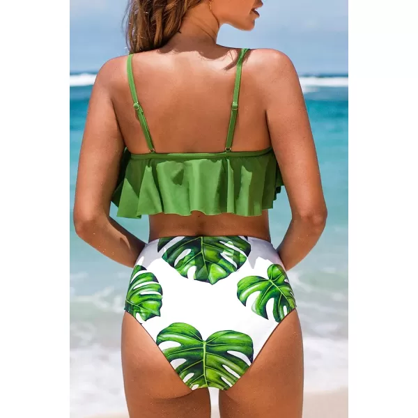 imageCUPSHE Womens High Waisted Falbala Bikini SetFrog Green