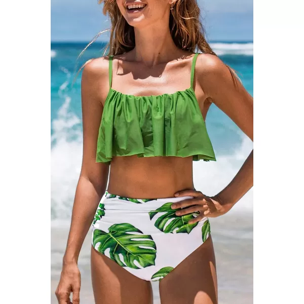 imageCUPSHE Womens High Waisted Falbala Bikini SetFrog Green