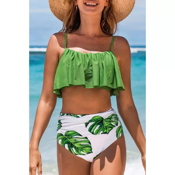 imageCUPSHE Womens High Waisted Falbala Bikini SetFrog Green