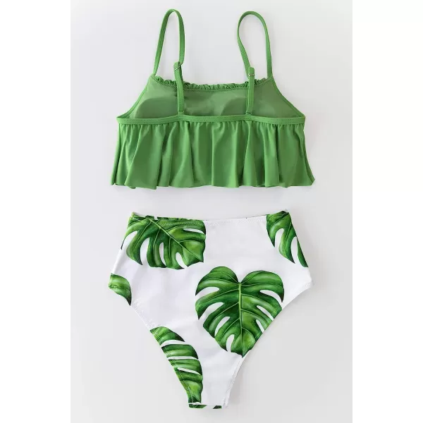 imageCUPSHE Womens High Waisted Falbala Bikini SetFrog Green