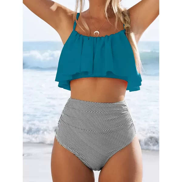 imageCUPSHE Womens High Waisted Falbala Bikini SetGreen