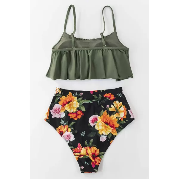 imageCUPSHE Womens High Waisted Falbala Bikini SetOlive GreenBlack