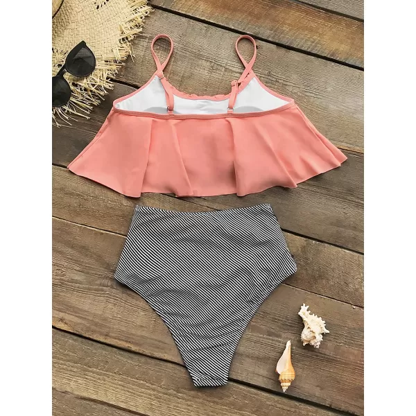 imageCUPSHE Womens High Waisted Falbala Bikini SetPink Orange
