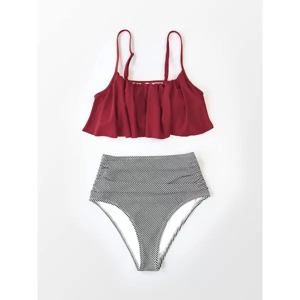 imageCUPSHE Womens High Waisted Falbala Bikini SetRed Stripe