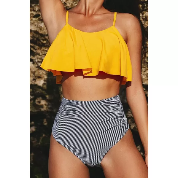 imageCUPSHE Womens High Waisted Falbala Bikini SetYellow