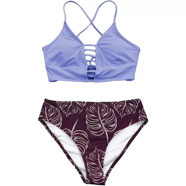 imageCUPSHE Womens High Waisted Two Piece Floral Strappy Self Back Tie Bikini SetPurple