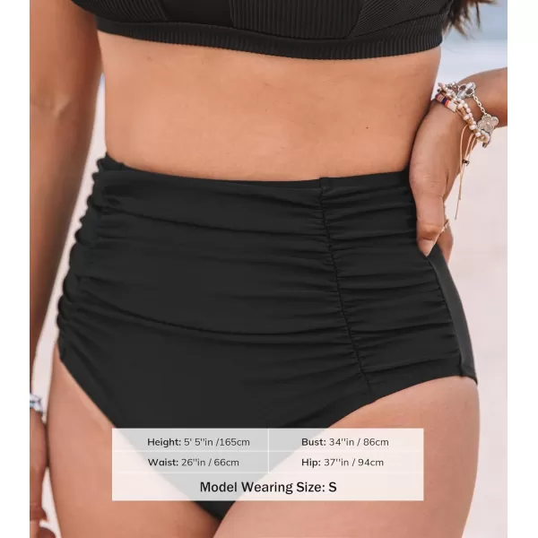 imageCUPSHE Womens High Wasited Bikini Bottom Shirred Tummy Control Swimsuit Full Coverage Retro Swim BottomXS4XLBlack