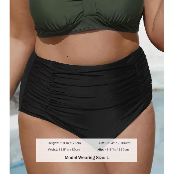 imageCUPSHE Womens High Wasited Bikini Bottom Shirred Tummy Control Swimsuit Full Coverage Retro Swim BottomXS4XLBlack