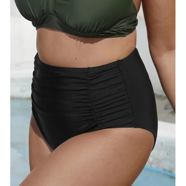 imageCUPSHE Womens High Wasited Bikini Bottom Shirred Tummy Control Swimsuit Full Coverage Retro Swim BottomXS4XLBlack