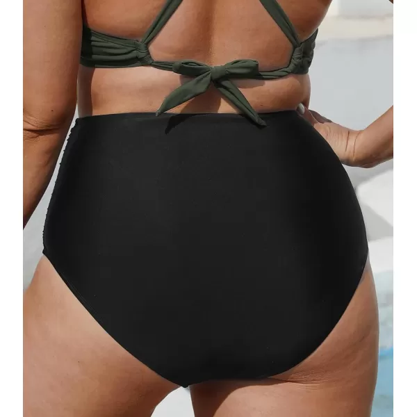 imageCUPSHE Womens High Wasited Bikini Bottom Shirred Tummy Control Swimsuit Full Coverage Retro Swim BottomXS4XLBlack