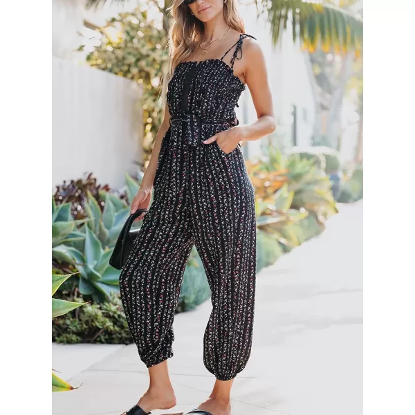 imageCUPSHE Womens Jumpsuit TieShoulder Sleeveless Square Neck Overall Tapered Leg Outfit Casual BeachBlack