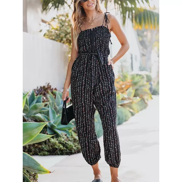 imageCUPSHE Womens Jumpsuit TieShoulder Sleeveless Square Neck Overall Tapered Leg Outfit Casual BeachBlack