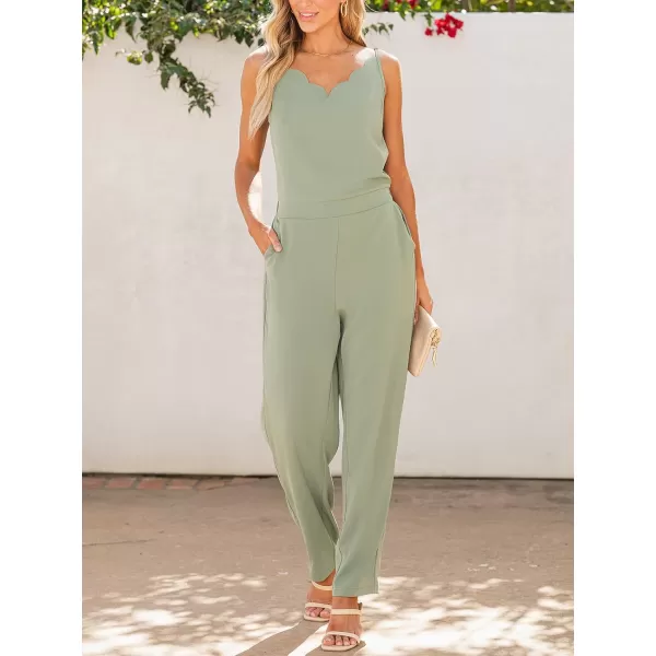 imageCUPSHE Womens Jumpsuit V Neck Wide Leg Loose Fit Overall Sleeveless Outfit Casual DressyGreen