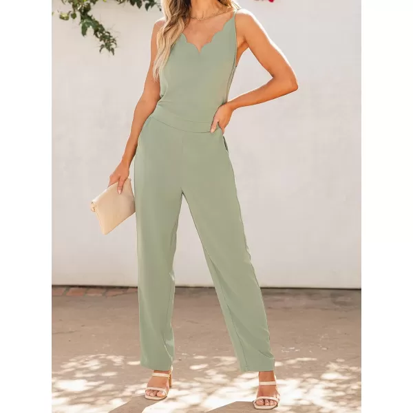 imageCUPSHE Womens Jumpsuit V Neck Wide Leg Loose Fit Overall Sleeveless Outfit Casual DressyGreen