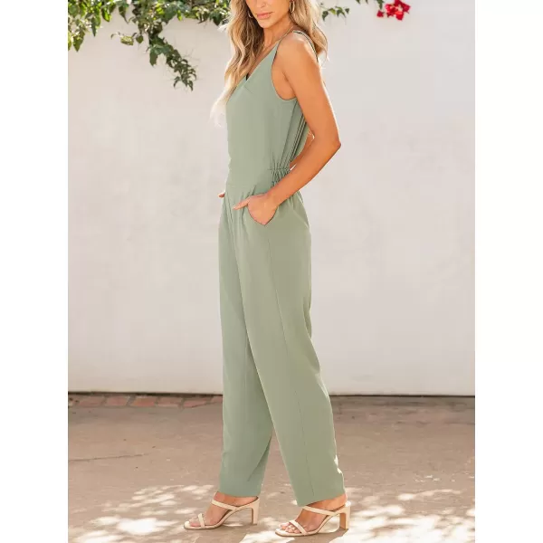 imageCUPSHE Womens Jumpsuit V Neck Wide Leg Loose Fit Overall Sleeveless Outfit Casual DressyGreen