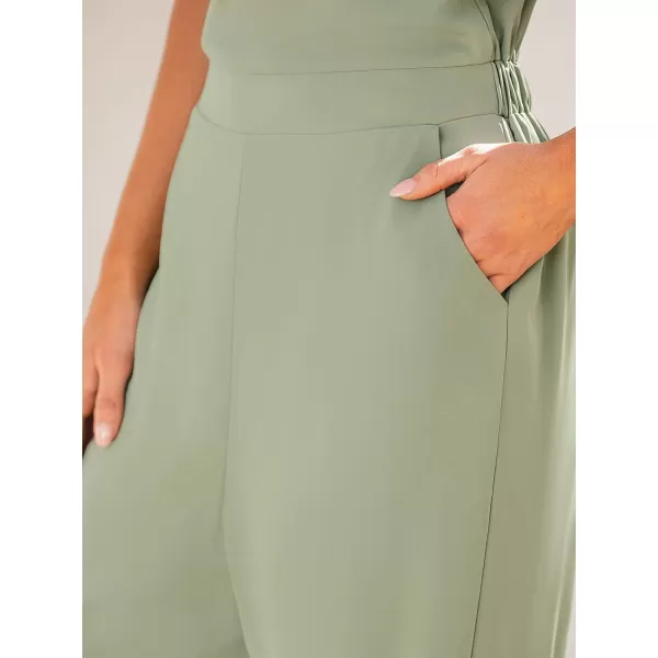 imageCUPSHE Womens Jumpsuit V Neck Wide Leg Loose Fit Overall Sleeveless Outfit Casual DressyGreen