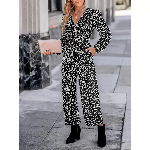 imageCUPSHE Womens Jumpsuits Abstract Print Wide Leg Jumpsuit Long Sleeve Outfit Casual DressyBlack