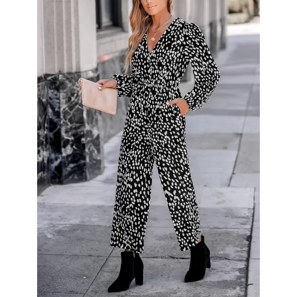 imageCUPSHE Womens Jumpsuits Abstract Print Wide Leg Jumpsuit Long Sleeve Outfit Casual DressyBlack