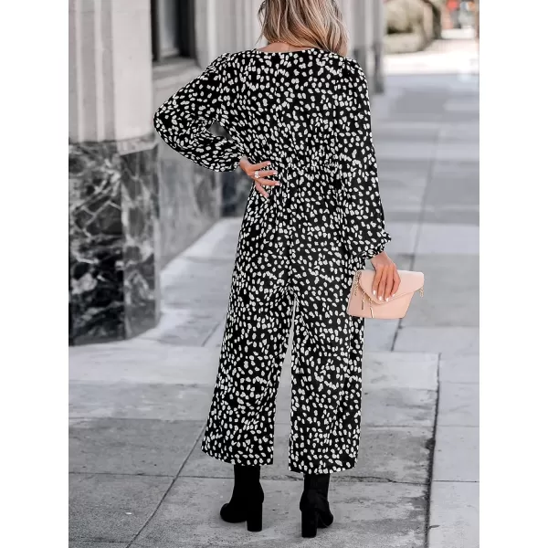 imageCUPSHE Womens Jumpsuits Abstract Print Wide Leg Jumpsuit Long Sleeve Outfit Casual DressyBlack