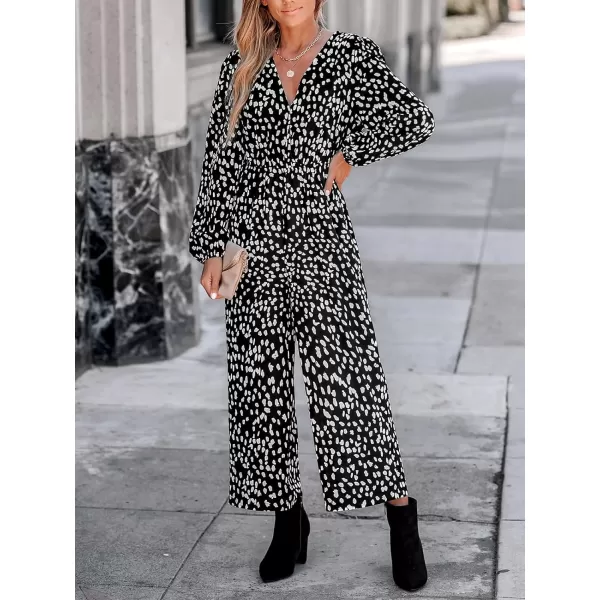 imageCUPSHE Womens Jumpsuits Abstract Print Wide Leg Jumpsuit Long Sleeve Outfit Casual DressyBlack