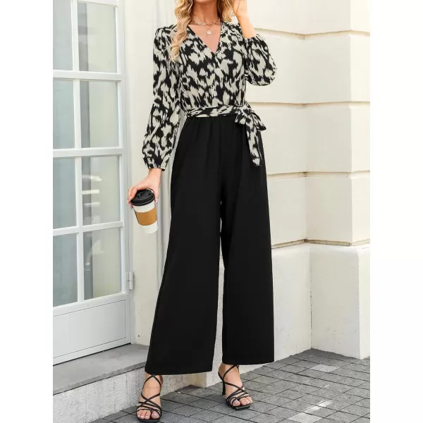 imageCUPSHE Womens Jumpsuits Belted Leopard Print Long Sleeve Overall Long Sleeves V Neck Outfit Casual DressyBlack