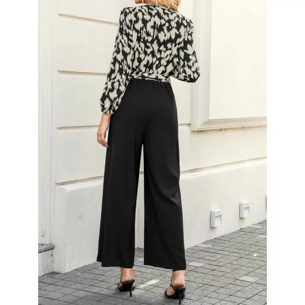 imageCUPSHE Womens Jumpsuits Belted Leopard Print Long Sleeve Overall Long Sleeves V Neck Outfit Casual DressyBlack