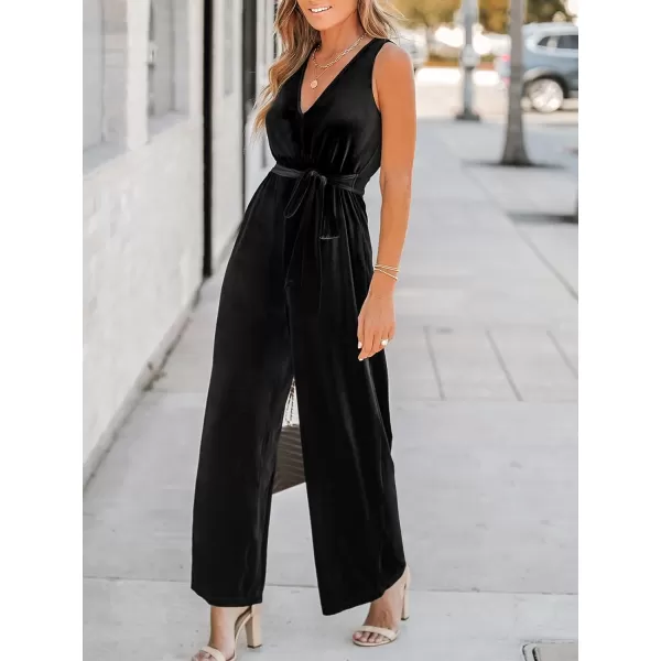 imageCUPSHE Womens Jumpsuits Belted Wide Leg V Neck Sleeveless Outfit Casual DressyBlack