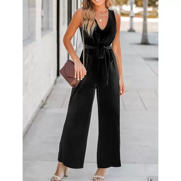 imageCUPSHE Womens Jumpsuits Belted Wide Leg V Neck Sleeveless Outfit Casual DressyBlack