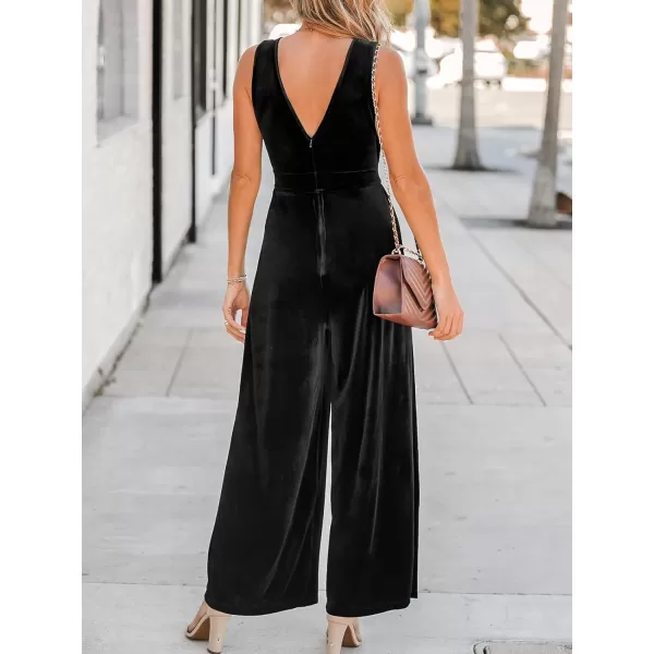 imageCUPSHE Womens Jumpsuits Belted Wide Leg V Neck Sleeveless Outfit Casual DressyBlack