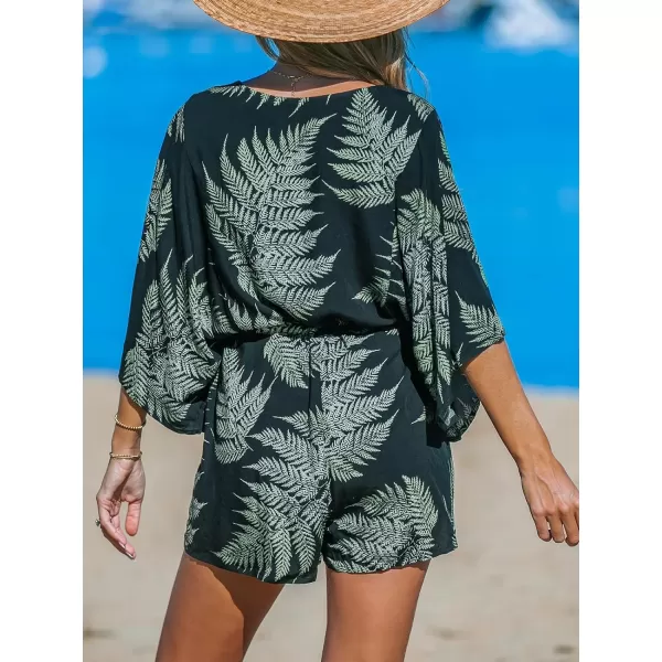 imageCUPSHE Womens Jumpsuits Boho Short Sleeve V Neck Wide Leg Overall Tie Outfit Casual BeachBlack