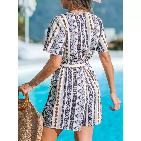 imageCUPSHE Womens Jumpsuits Boho Short Sleeve V Neck Wide Leg Overall Tie Outfit Casual BeachBlackRed Flowers
