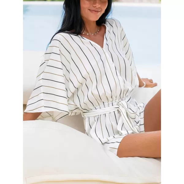 imageCUPSHE Womens Jumpsuits Boho Short Sleeve V Neck Wide Leg Overall Tie Outfit Casual BeachWhite