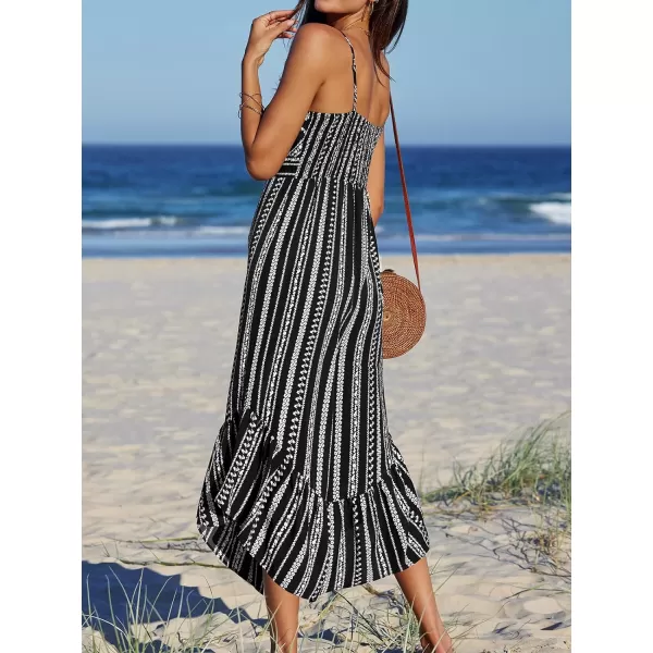 imageCUPSHE Womens Jumpsuits Boho Striped Sleeveless Flared Leg Wide Leg Romper Overall V Neck Outfit Casual DressyBlack
