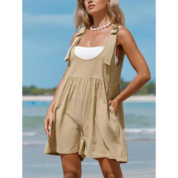 imageCUPSHE Womens Jumpsuits Bows Pinafore Romper Scoop Neck Overall Sleeveless Outfit Casual DressyBrown