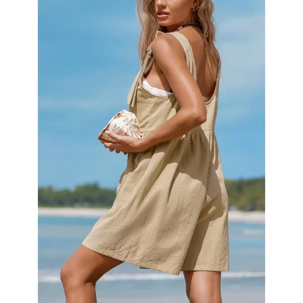 imageCUPSHE Womens Jumpsuits Bows Pinafore Romper Scoop Neck Overall Sleeveless Outfit Casual DressyBrown