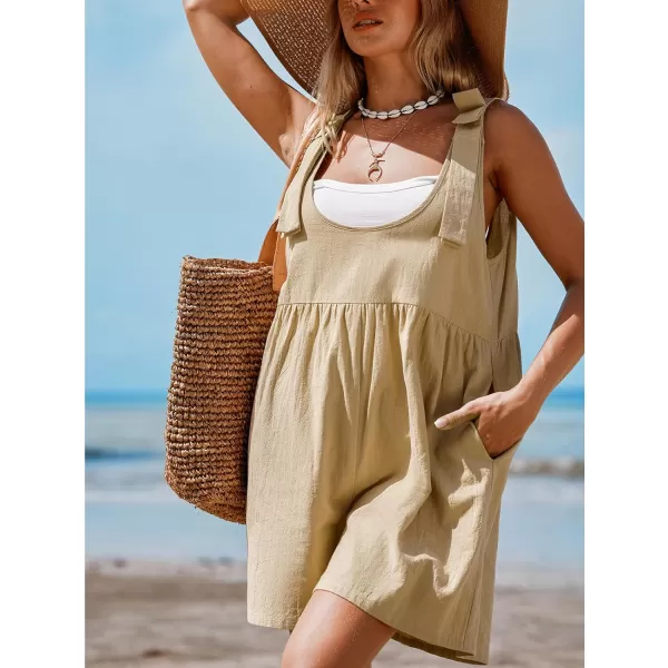 imageCUPSHE Womens Jumpsuits Bows Pinafore Romper Scoop Neck Overall Sleeveless Outfit Casual DressyBrown