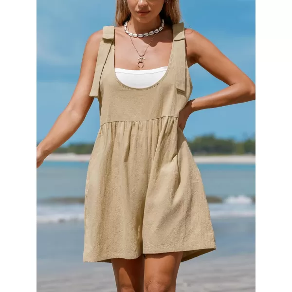 imageCUPSHE Womens Jumpsuits Bows Pinafore Romper Scoop Neck Overall Sleeveless Outfit Casual DressyBrown
