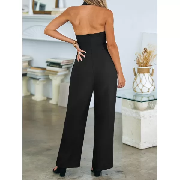 imageCUPSHE Womens Jumpsuits Collared Halterneck Straight Leg Overall Button Front Casual DressyBlack