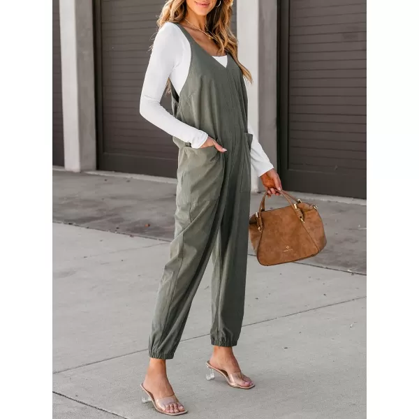 imageCUPSHE Womens Jumpsuits Corduroy Jogger Sleeveless V Neck Outfit Casual Dressy Sage GreenGreen