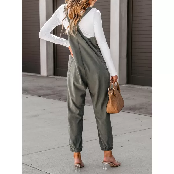 imageCUPSHE Womens Jumpsuits Corduroy Jogger Sleeveless V Neck Outfit Casual Dressy Sage GreenGreen