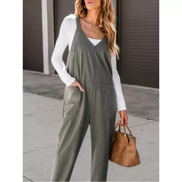 imageCUPSHE Womens Jumpsuits Corduroy Jogger Sleeveless V Neck Outfit Casual Dressy Sage GreenGreen