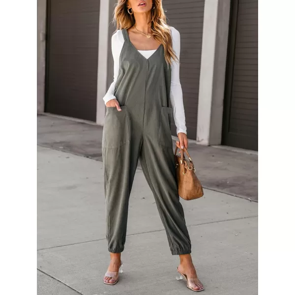 imageCUPSHE Womens Jumpsuits Corduroy Jogger Sleeveless V Neck Outfit Casual Dressy Sage GreenGreen