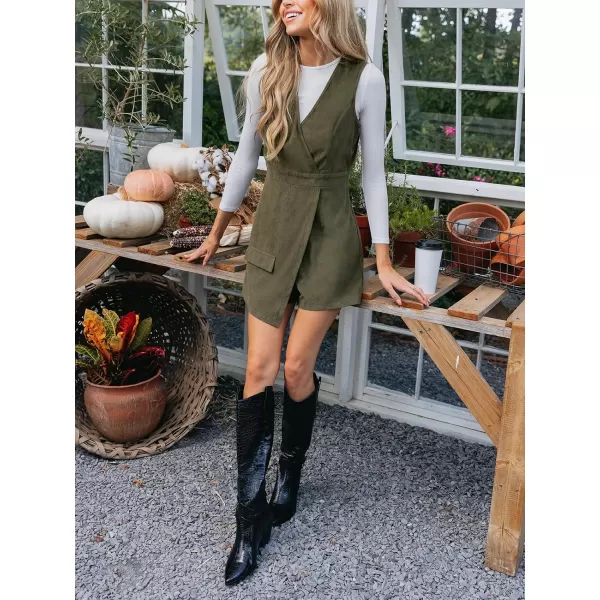 imageCUPSHE Womens Jumpsuits Corduroy Wrap Romper Sleeveless Outfit Winter Casual DressyGreen