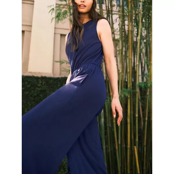 imageCUPSHE Womens Jumpsuits Crewneck Loose Fit Overall Sleeveless Wide Leg Outfit Dressy CasualBlue