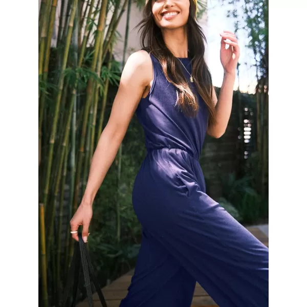 imageCUPSHE Womens Jumpsuits Crewneck Loose Fit Overall Sleeveless Wide Leg Outfit Dressy CasualBlue