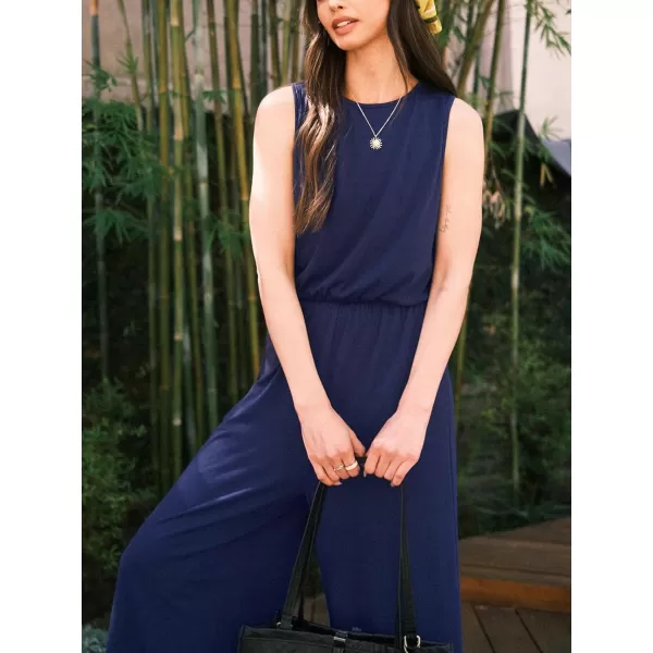 imageCUPSHE Womens Jumpsuits Crewneck Loose Fit Overall Sleeveless Wide Leg Outfit Dressy CasualBlue