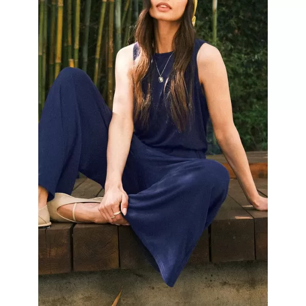 imageCUPSHE Womens Jumpsuits Crewneck Loose Fit Overall Sleeveless Wide Leg Outfit Dressy CasualBlue