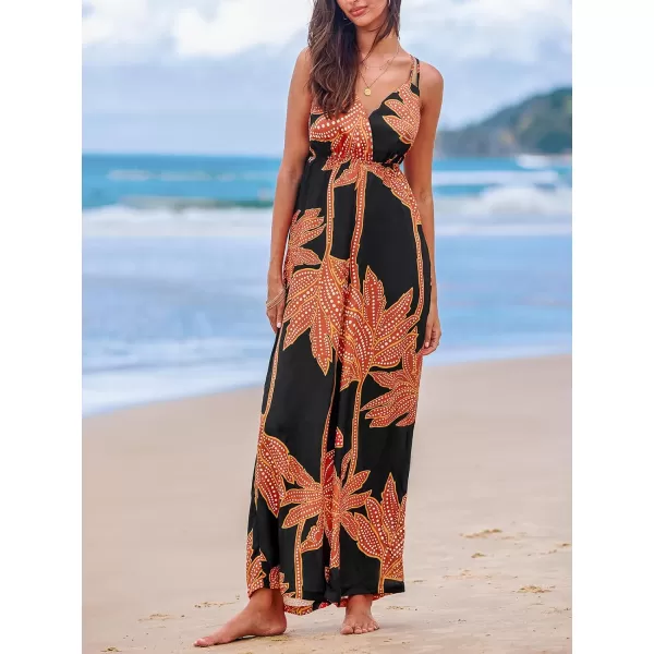 imageCUPSHE Womens Jumpsuits Floral Sleeveless V Neck Overall Wide Leg Outfit Casual BeachBlack