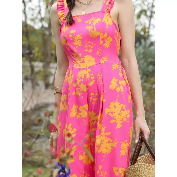 imageCUPSHE Womens Jumpsuits Floral Square Neck Ruffled Wide Leg Self Tie Back Overall Outfit Casual Beach Maxi RomperRed