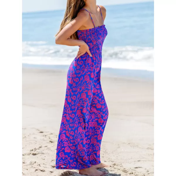 imageCUPSHE Womens Jumpsuits Floral Square Neck Smocked Bodice Jumpsuit Sleeveless Overall Straight Leg Outfit CasualPurple
